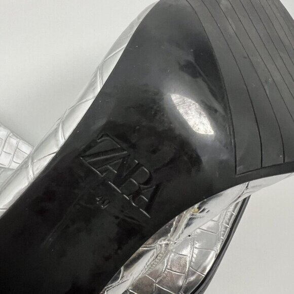 Zara Metallic Laminated Crocodile Embossed Knee High Boots Euro Sz 40 US Sz 9 - Picture 13 of 16